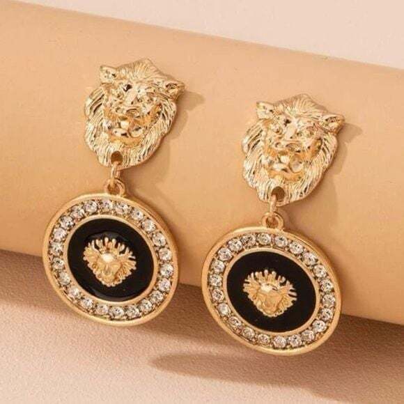 Big Jewelry Co Jewelry - Golden & Black Lioness Dangle Earrings